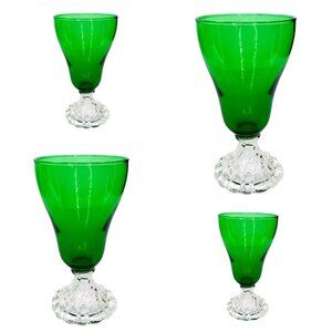 Vintage Anchor Hocking Green Burple Footed Colored Goblet 6in Glasses Set Of 4